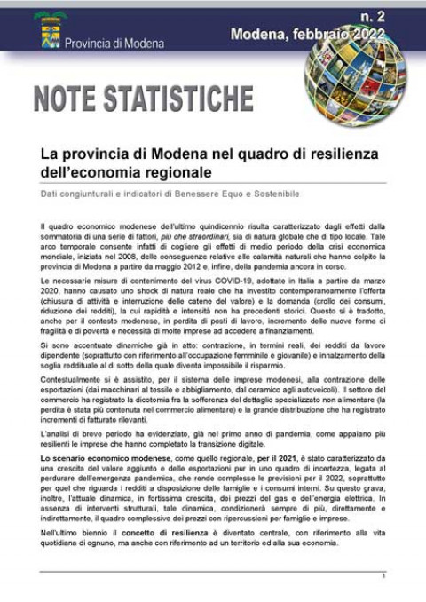 Copertina - Note statistiche n.2 - febbraio 2022