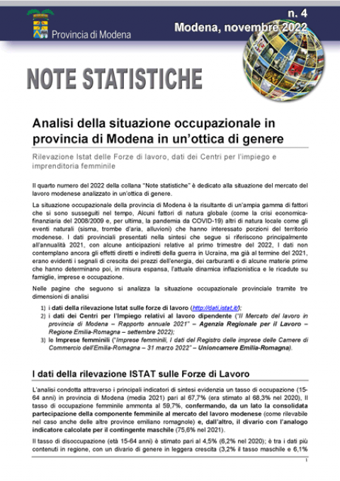 Copertina - Note statistiche n.4 - novembre 2022