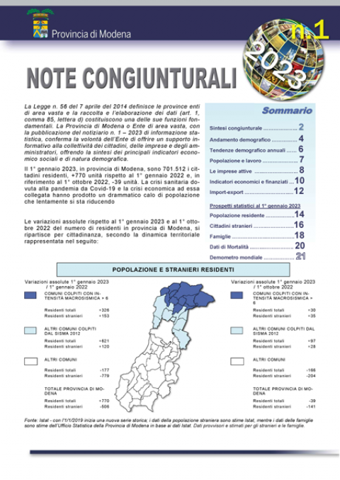 Copertina Note congiunturali n. 1 del 2023