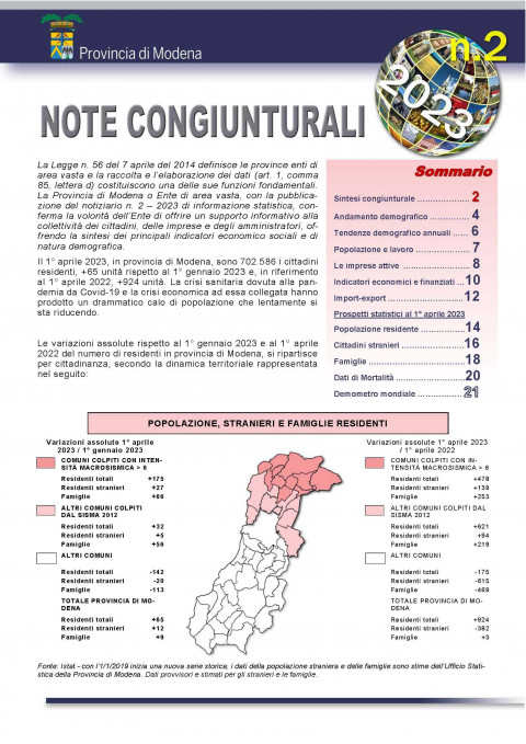 Copertina Note congiunturali n. 2 del 2023