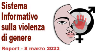Copertina del Report 8 marzo 2023 con logo del Sistema informativo sulla violenza di genere