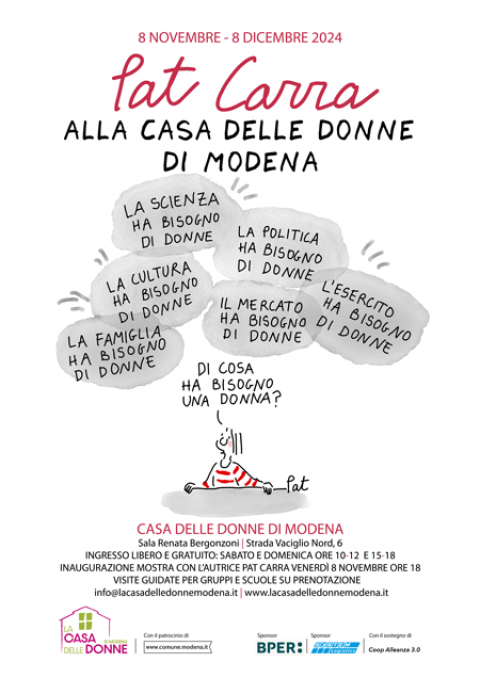 Immagine della Locandina - Mostra di Pat Carra - Casa delle Donne di Modena dall'8/11/2024 all'8/12/2024