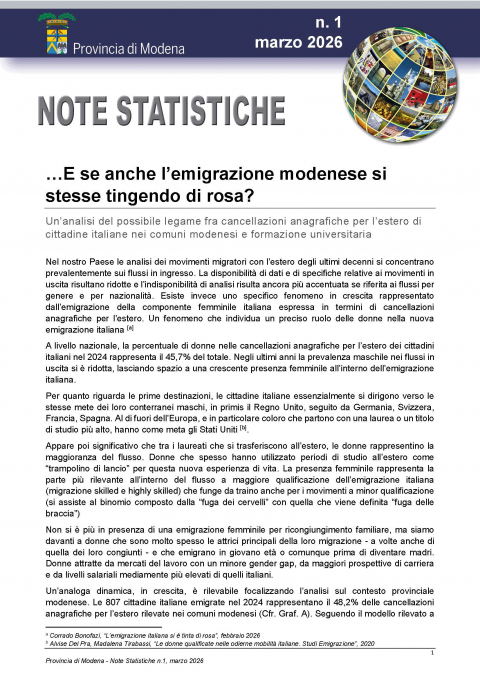Copertina - Note statistiche n.2 - aprile 2026